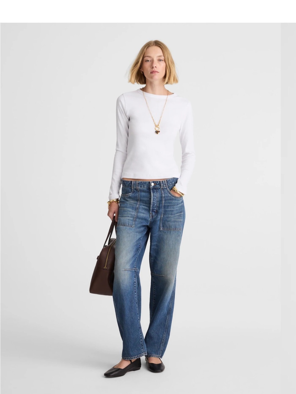 Madewell NWT The '90s Long-Sleeve Tee in Compact‎ Cotton white womens XXS